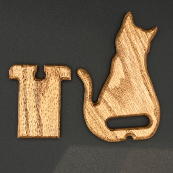 Handmade Oak Wood Cat Phone Holder Made in USA Come with Linen Bag - Picture 5 of 8